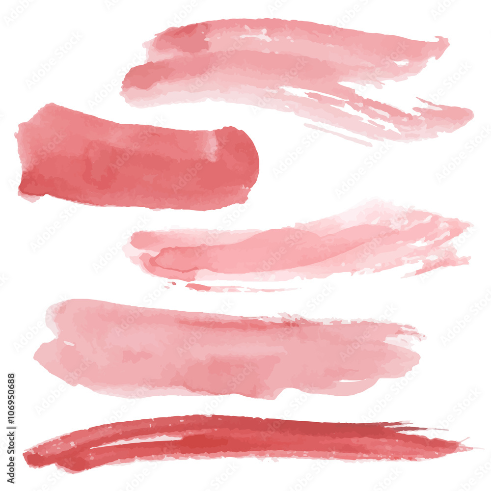 Red brush strokes set on white background. Watercolor. Sketch. Red brush strokes set on white background. Watercolor. Sketch.