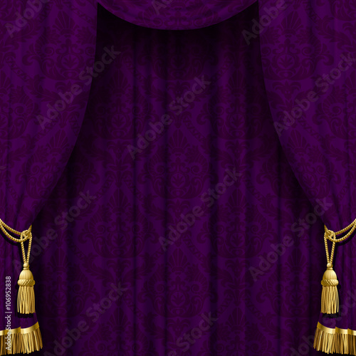 Dark violet curtain with gold tassels