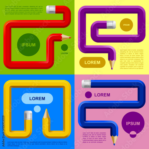 Color Pencils curved in different forms with places for text