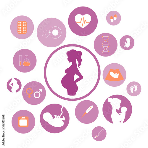 Medicine and pregnancy vector icons set