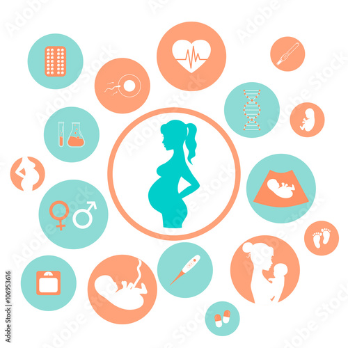 Medicine and pregnancy vector icons set