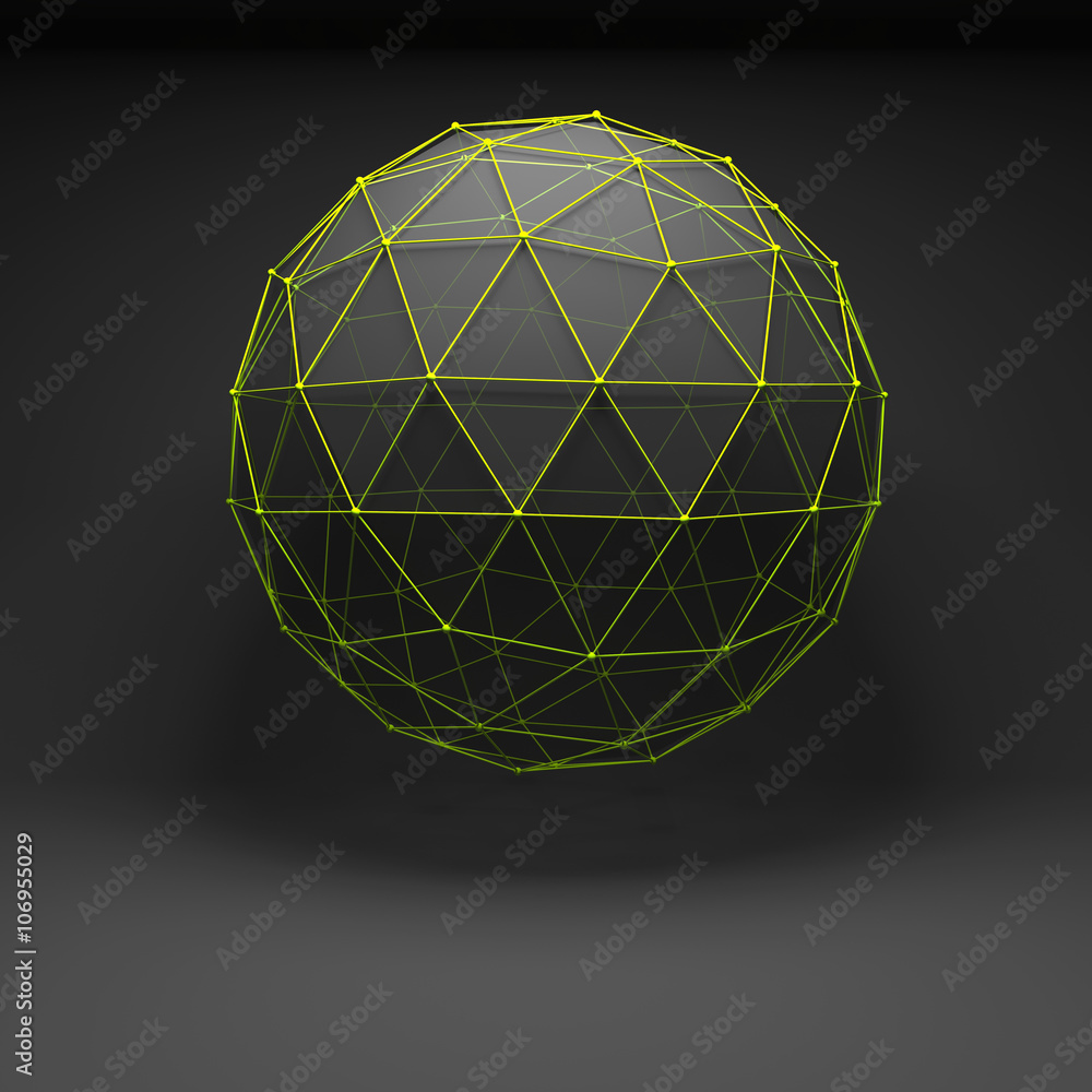 Object with green wire-frame mesh, 3d render Object with green wire-frame mesh, 3d render
