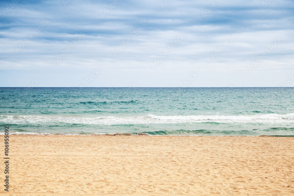 Empty sandy beach. Mediterranean sea coast