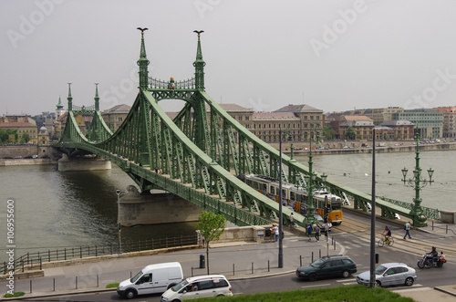  The tram of the Liberty bridge in Budapest, Hungary