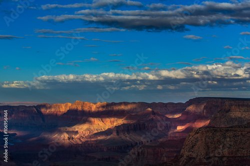 Grand Canyon, Arizona, scenery, profiled on sunset sky, with selective light and shade