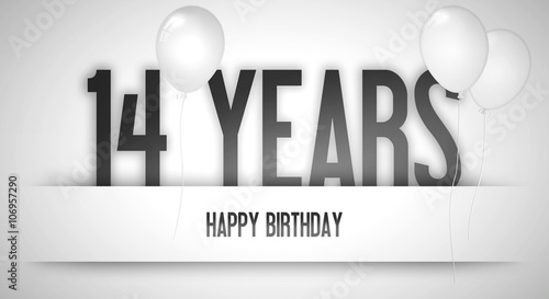 Happy Birthday Card Sign - Balloons - Banner - Anniversary - 14 Years Greetings - Illustration
