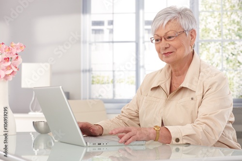 Grandmother using laptop at home