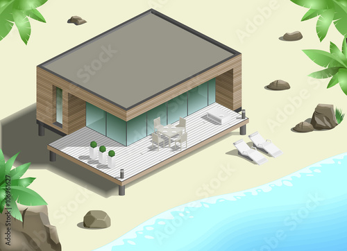 Modern bungalow on the ocean in the jungle