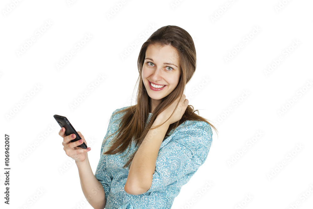 Beautiful woman writes a message on the phone Beautiful woman writes a message on the phone