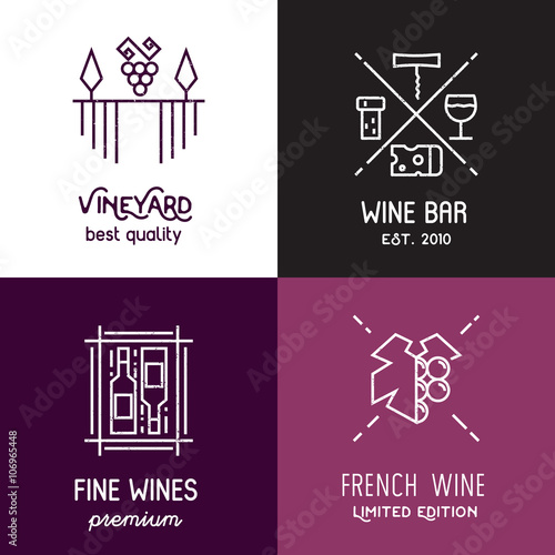 Vector wine line icons and logos.