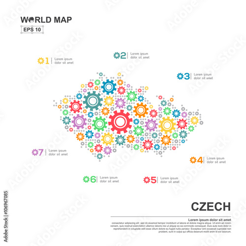 Map Of Czech Infographic design template with gear chain