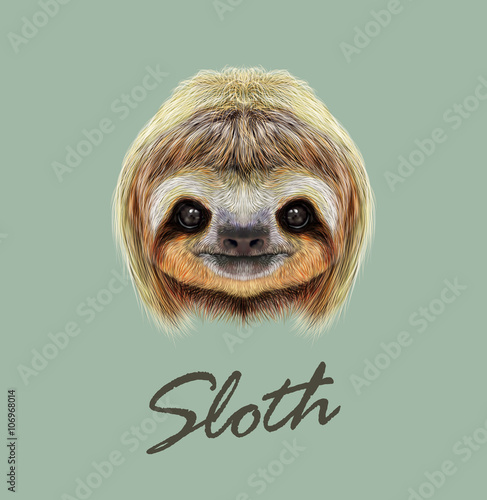 Vector Illustrated Portrait of Sloth.