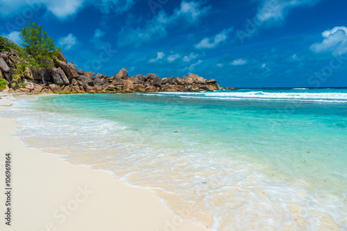 Tropical Grand Anse on island La Digue  Seychelles