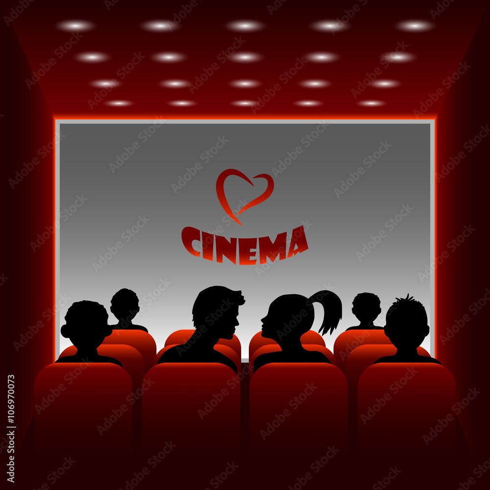 Cartoon Vector Cinema Hall Illustration Of A Boy And Girl Watching A Movie About Love Stock Vector Adobe Stock