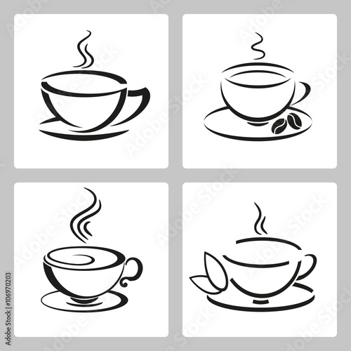 Vector set of cups icon for tea and coffee.