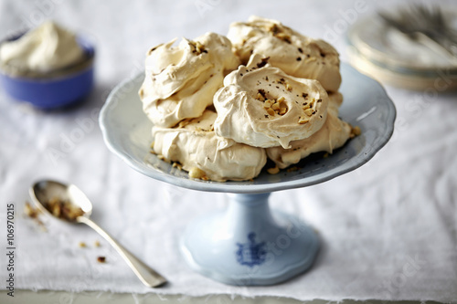 Hazelnut meringue on desert plate