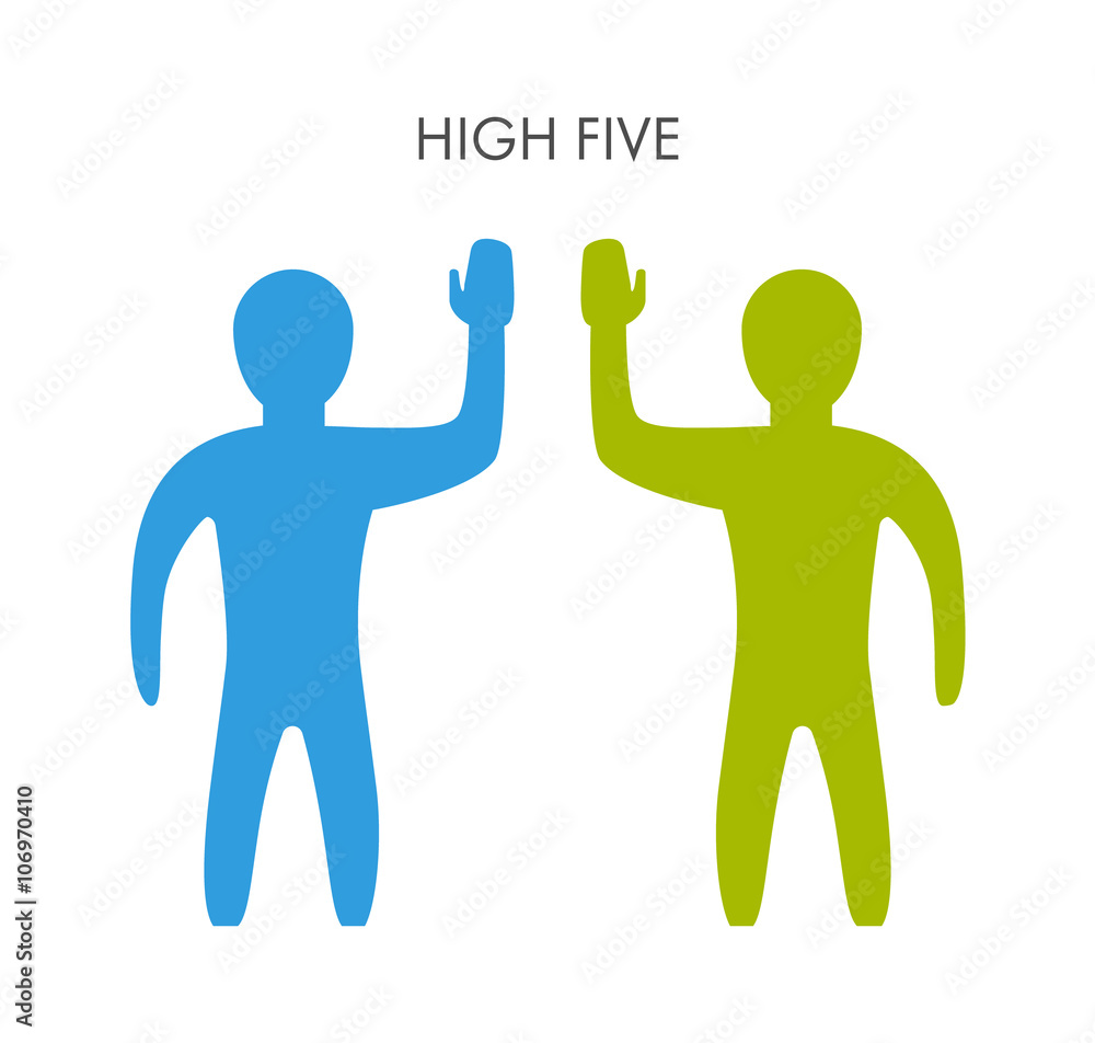 Two people and a friendly high five. Teamwork and successful high five. Two people and a friendly high five. Teamwork and successful high five.