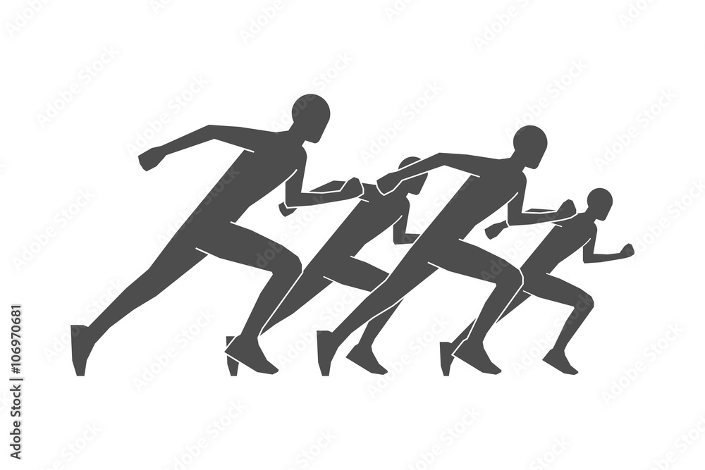 Black silhouettes of runners. Vector figures athletes running. Line running symbol. Vector running and marathon logo.