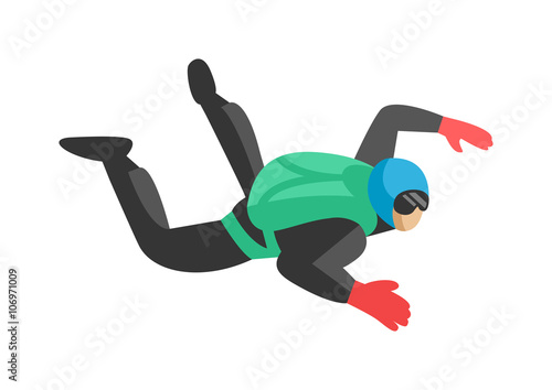 Skydiver man parachutist foreground extreme sport freedom concept flat character vector.