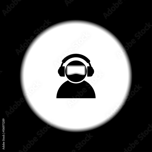 Virtual reality glass on head isolated vector line icon front view