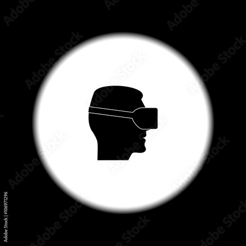 Virtual reality glass on head isolated vector line icon front view