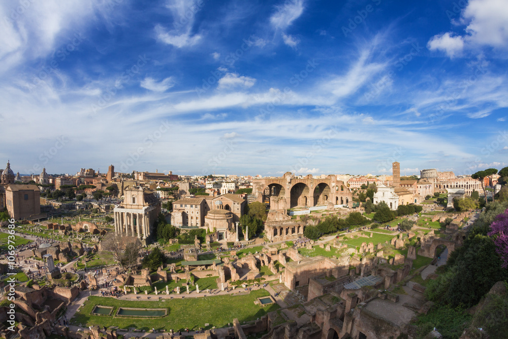 Wide angle view of the Forum Romanum