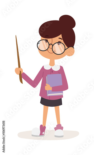 Young kindergarten teacher teaching class of kids geography with earth globe. Kids are sitting on pillows around her. Flat style vector cartoon illustration.