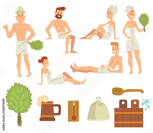 Young couple relaxing in spa health care concept bath people brushing vector.