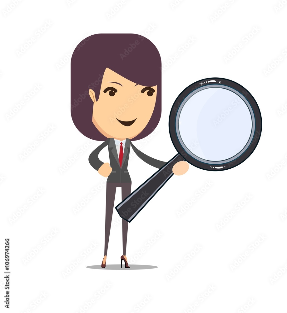 Business woman with a magnifying glass 