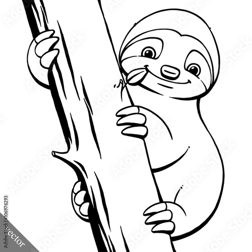 funny cartoon cute fat vector sloth illustration