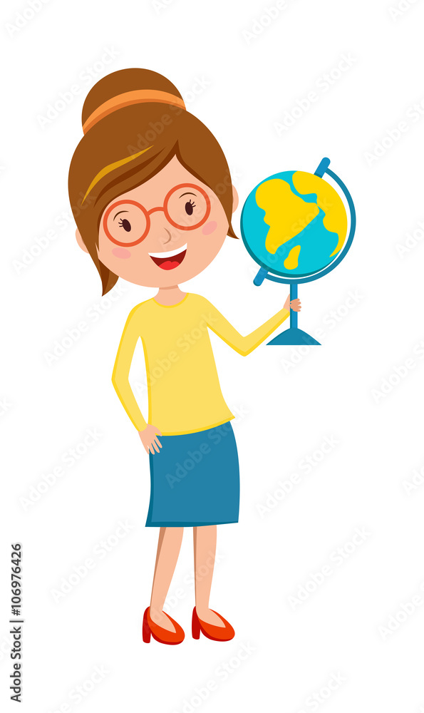 Happy primary school teacher with globe hand cartoon vector Happy primary school teacher with globe hand cartoon vector