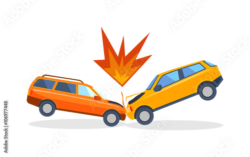 Accident road on street damaged automobiles after collision car crash vector.