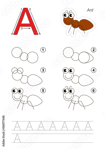 Drawing tutorial. Game for letter A