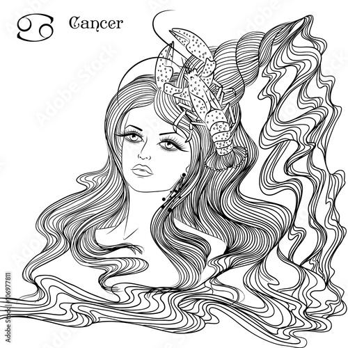 Astrological sign of Cancer as a beautiful girl