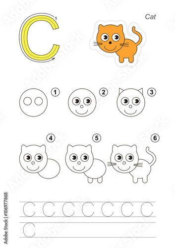 Drawing tutorial. Game for letter C