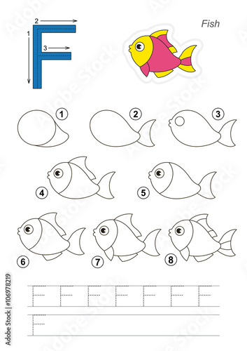 Drawing tutorial. Game for letter F