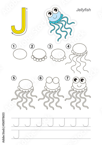 Drawing tutorial. Game for letter J