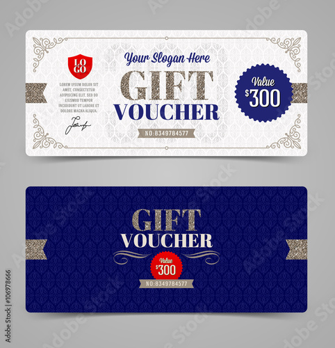 Gift voucher template with glitter silver, Vector illustration, Design for  invitation, certificate, gift coupon, ticket, voucher, diploma etc.