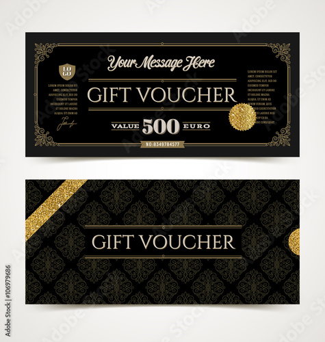 Gift voucher template with glitter gold, Vector illustration, Design for  invitation, certificate, gift coupon, ticket, voucher, diploma etc.