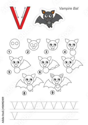 Drawing tutorial. Game for letter V