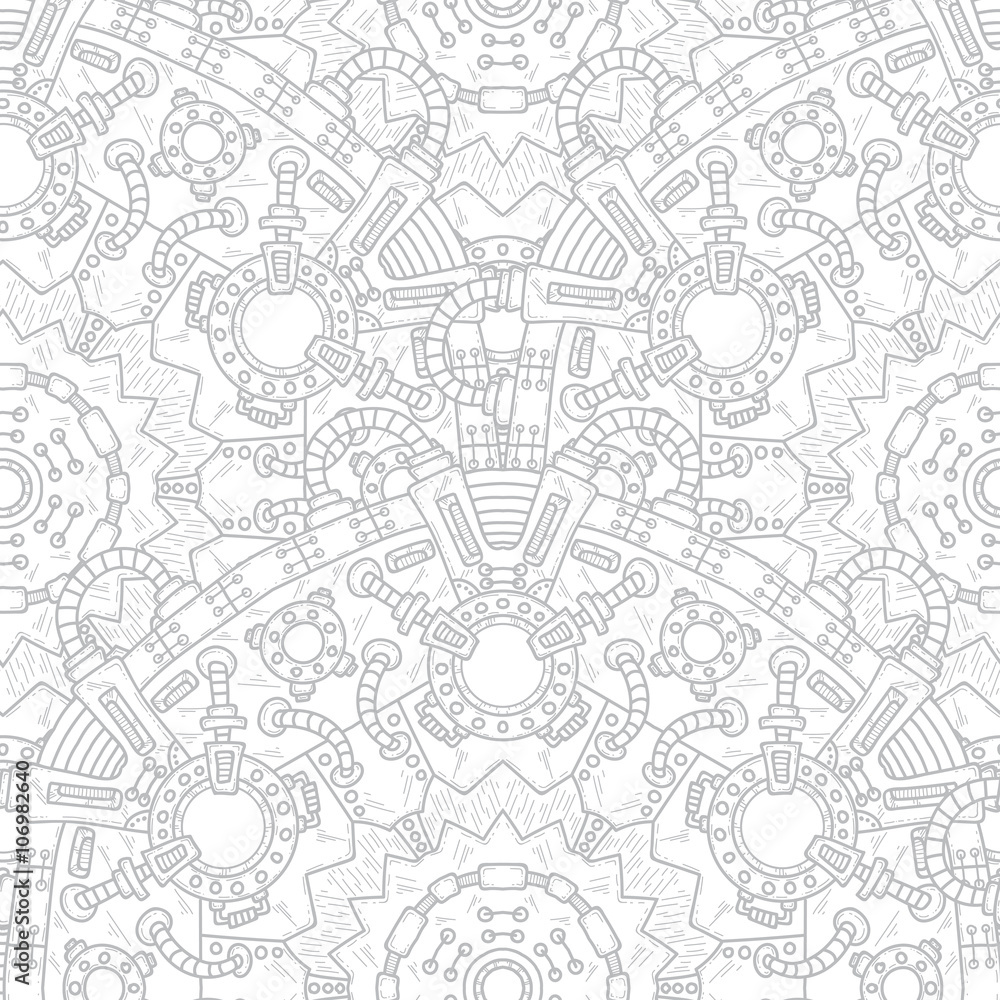 Steampunk vector seamless pattern with technical elements