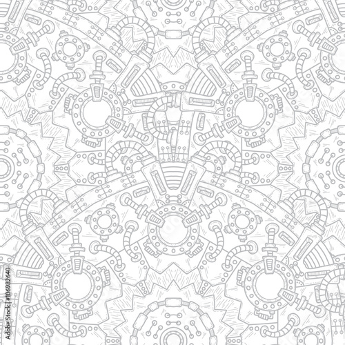 Steampunk vector seamless pattern with technical elements