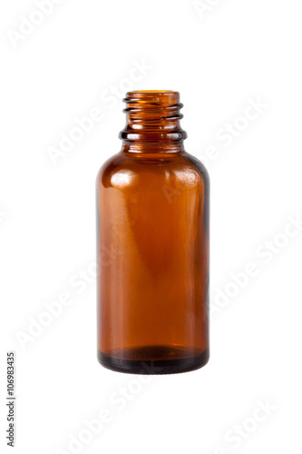 blank brown medicine glass bottle uncap isolated over white