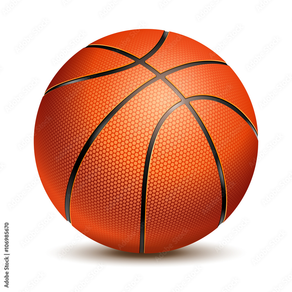 Orange Basketball Ball with Pimples and Shadow. Realistic Vector