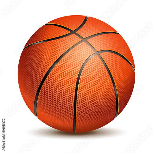 Orange Basketball Ball with Pimples and Shadow. Realistic Vector Illustration. Isolated on White Background.