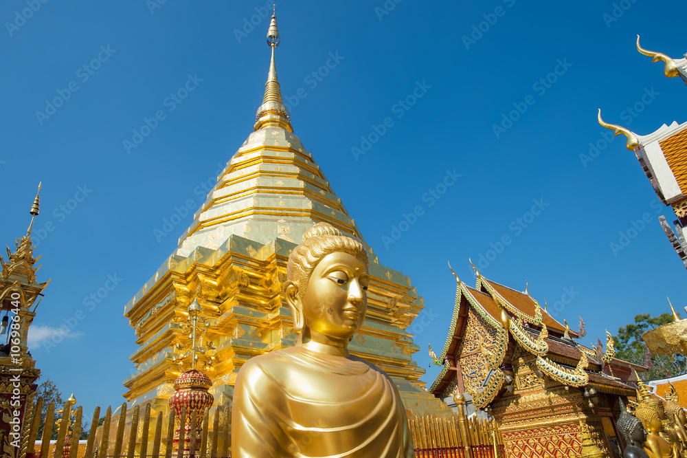 Wat Phra That Doi Suthep in Chiang Mai. This Buddhist temple founded in 1383 is the most famous in Chiang Mai.