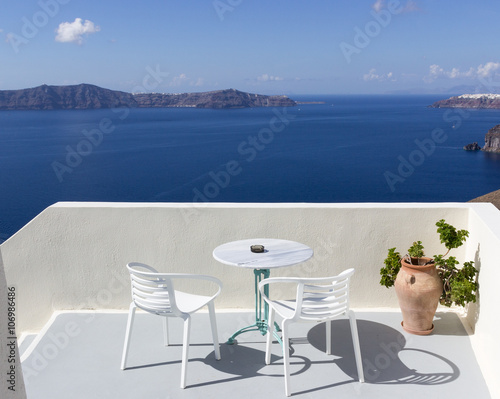 restaurant terraca overluking at Aegean sea photo