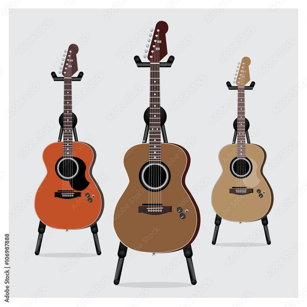 Fototapeta premium Vector Illustration Acoustic Electric Guitar set with Stand