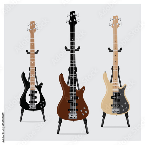 Vector Illustration Electric Bass Guitar set with Stand