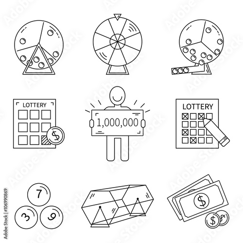 Lottery line icons set